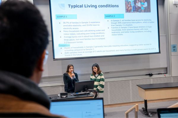 Students delivering a presentation in class.